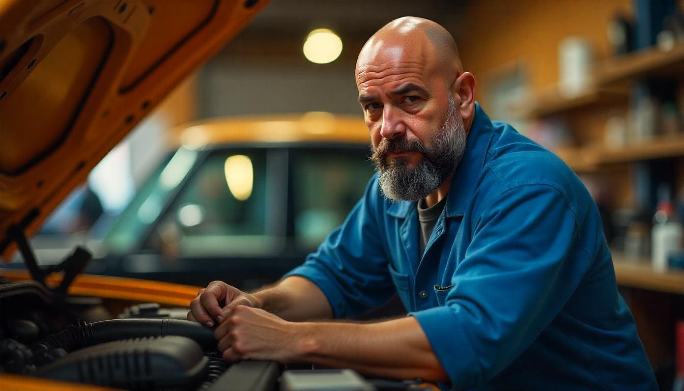 Bald man with a distinct Balbo beard, comprising a separated mustache and chin beard.